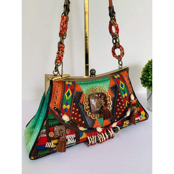 Mary Frances Shoulder Bag Boho Festival Beaded Embroidered Vibrant Small Stunner - Picture 14 of 15